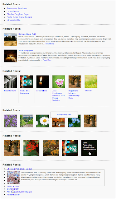 Contoh tampilan widget artikel terkait Blogger yang paling populer
