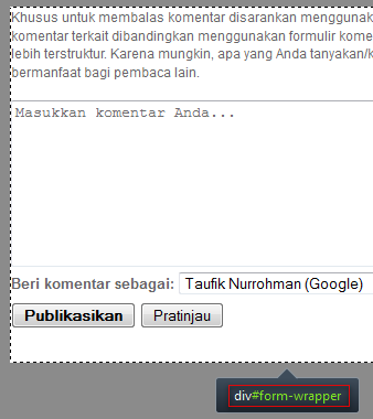Formulir komentar kini sudah dipegangi oleh elemen #form-wrapper