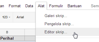 Script editor menu - Google Drive
