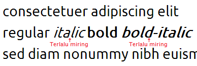 Font italic tampak terlalu miring, bahkan dan dalam beberapa browser, font bold akan tampak begitu tebal